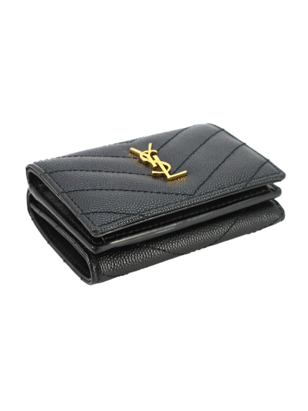 Saint Laurent Cassandra Origami Tiny Wallet Trifold Leather Black - Picture 4 of 8